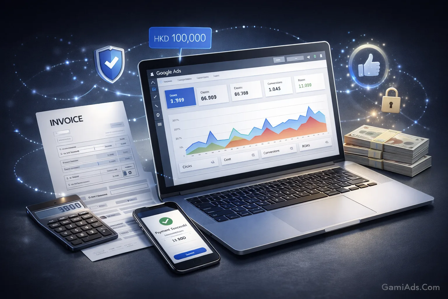 An illustration of the core nature of a Hong Kong Google Ads Invoice account with postpaid billing, credit limits, and a high-trust foundation