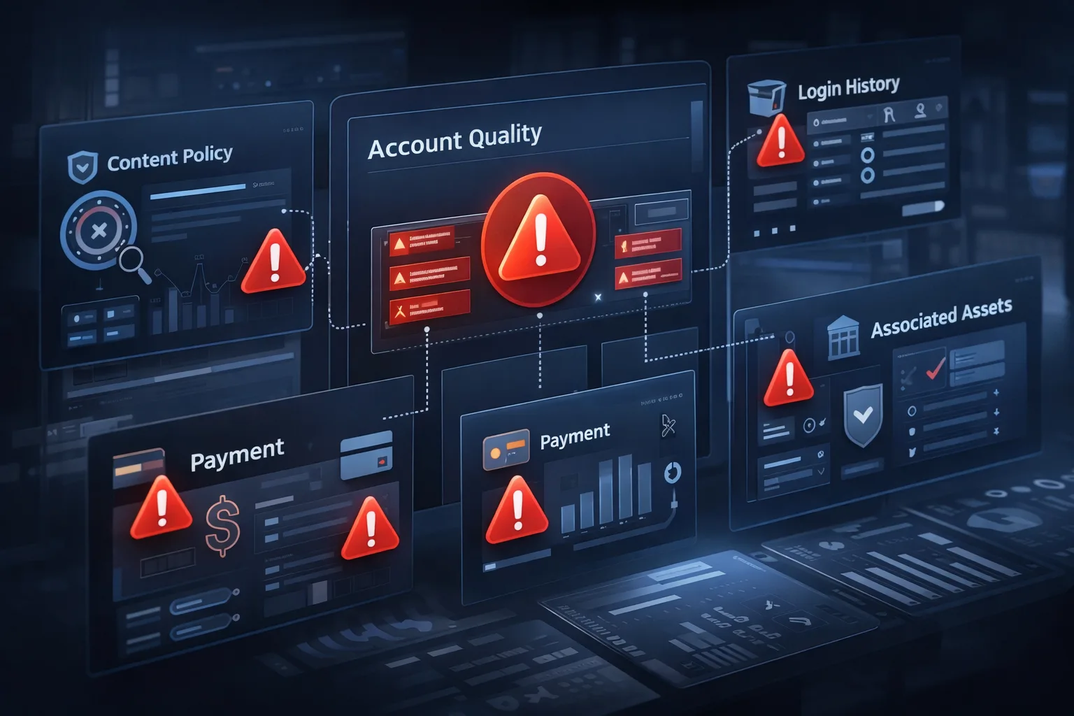 Minh họa quá trình chẩn đoán nguyên nhân tài khoản quảng cáo bị vô hiệu hóa dựa trên chính sách, thanh toán và đăng nhập