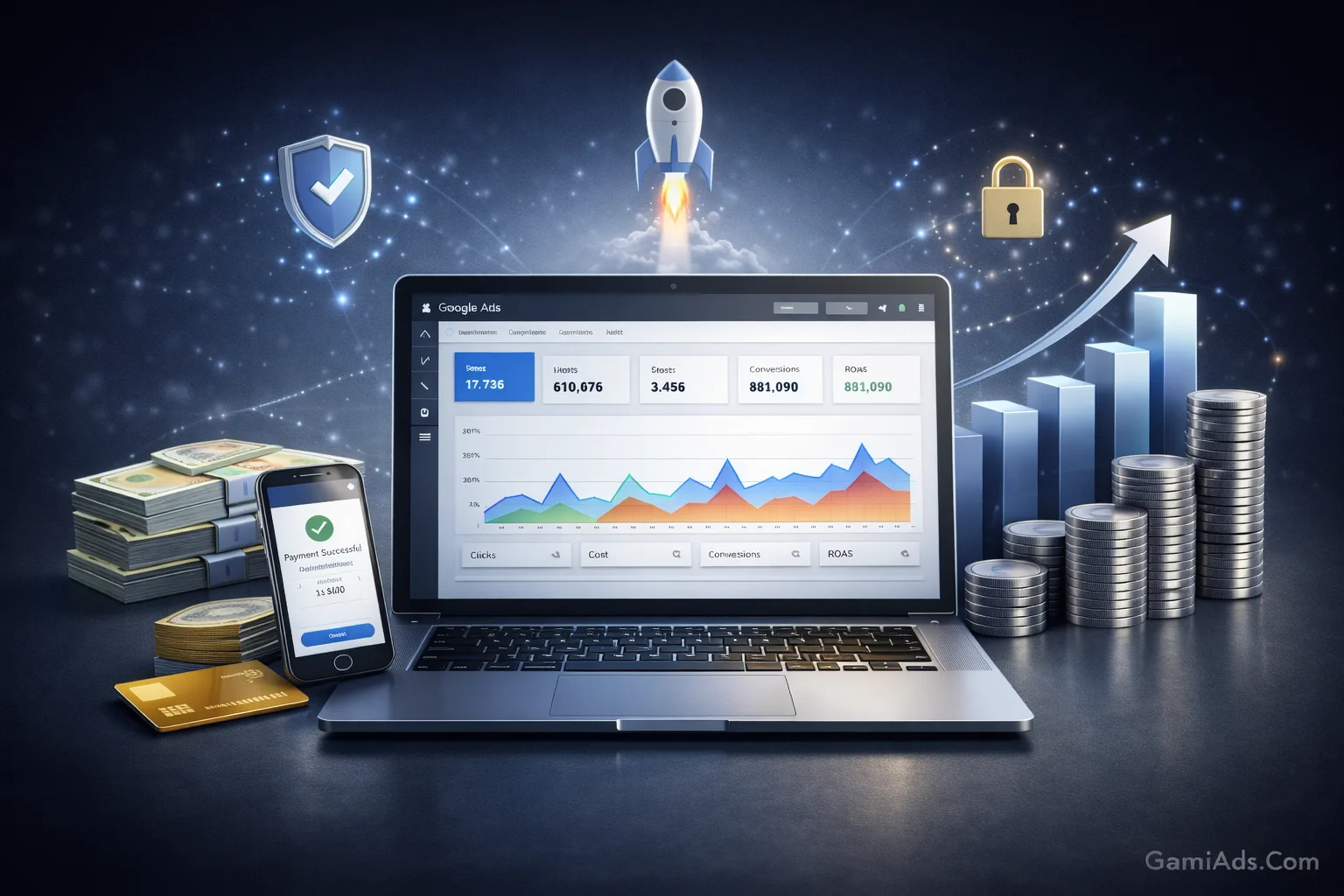 An illustration of the advantages of Hong Kong Google Ads Invoice accounts for heavy VPCS campaigns in terms of trust, billing stability, and aggressive scaling
