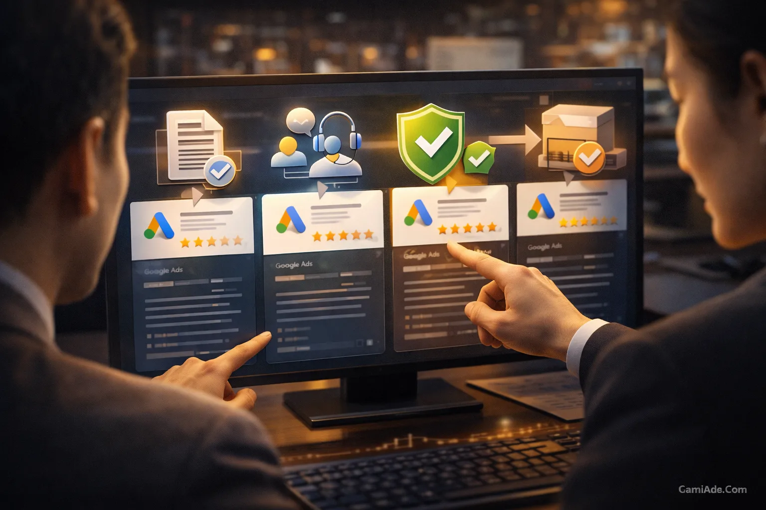 Minh họa các tiêu chí chọn nơi bán tài khoản Google Ads Invoice uy tín tại Hà Nội gồm minh bạch, hỗ trợ và bảo hành